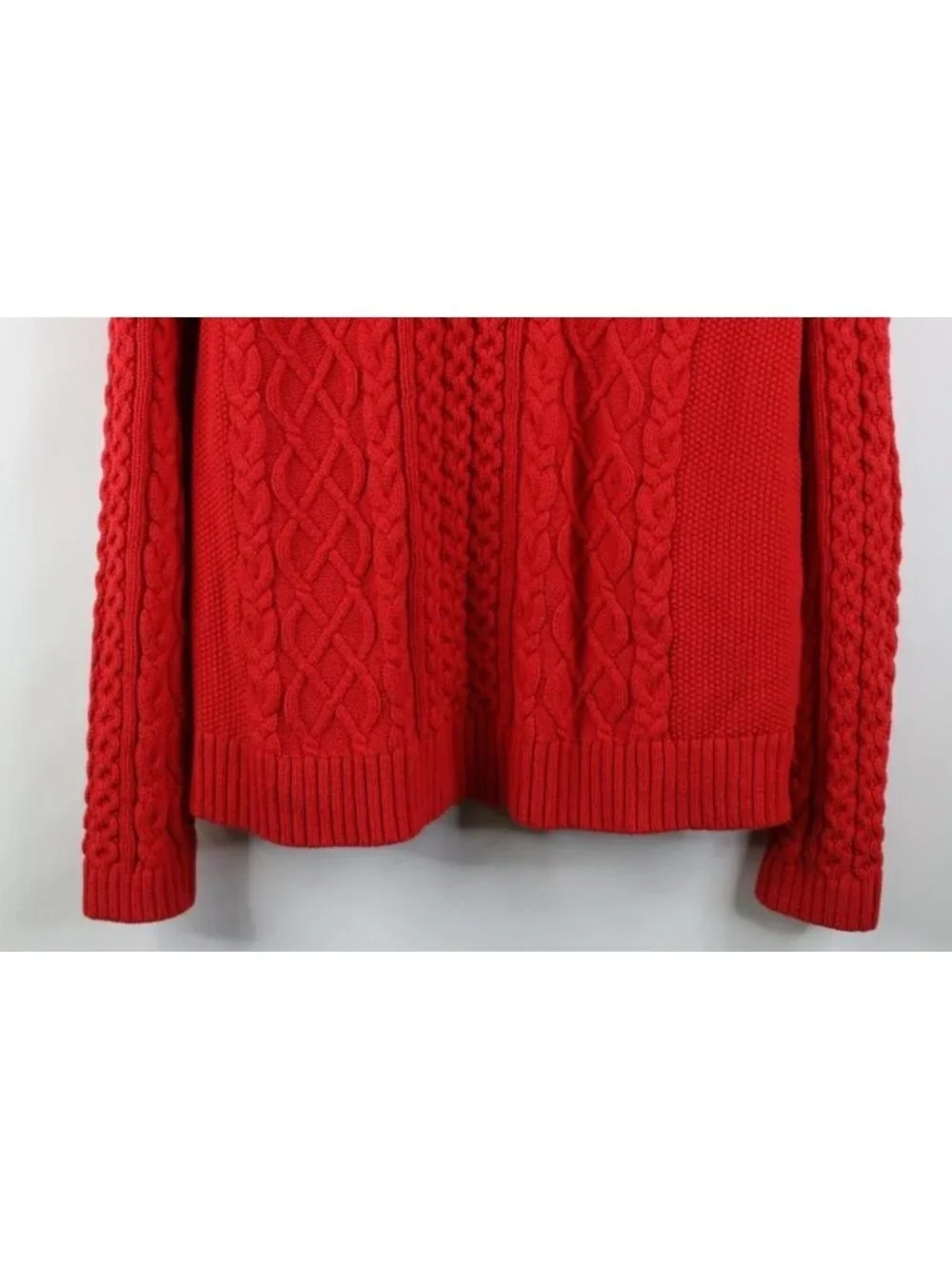 Vintage Lands End Womens XL Chunky Cable Knit Fisherman Turtleneck Sweater Red